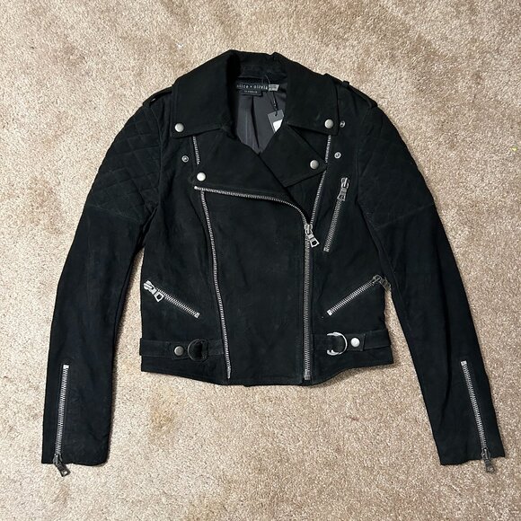 Alice + Olivia Jackets & Blazers - Alice + Olivia Quilted, Suede Goat Leather Biker Jacket, S